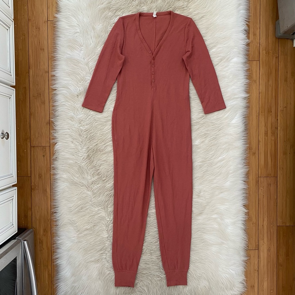 Athleta Wind Down Sleep Romper Waffle Knit Long Sleeve Jumpsuit Loungewear - Picture 2 of 12